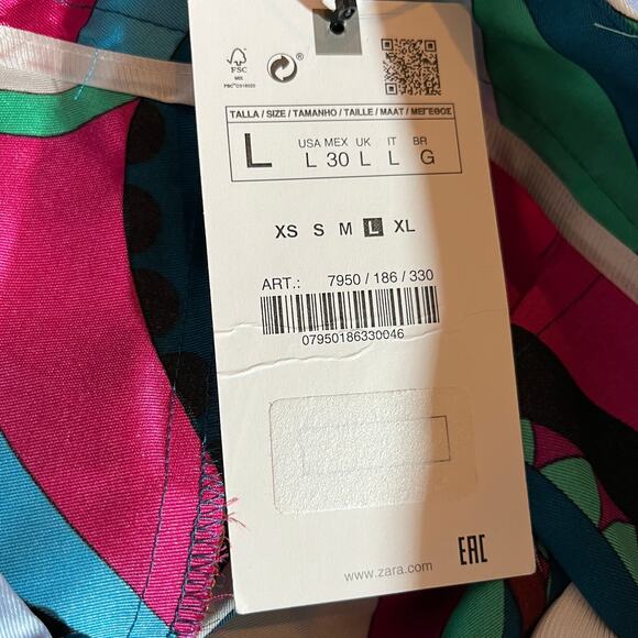 Zara‎ Pants Womens Large Multicolor Abstract Paisley Print Cropped Wide Leg NEW - Picture 7 of 12